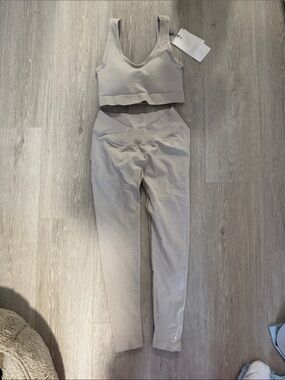 Bombshell Sportswear Ribbed Crop Tank & High-Waist Leggings Set - Light Taupe